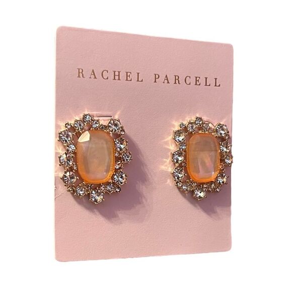 NWT Rachel Parcell Faceted Shell Halo Stud In Ivory Clear Gold - Picture 2 of 3